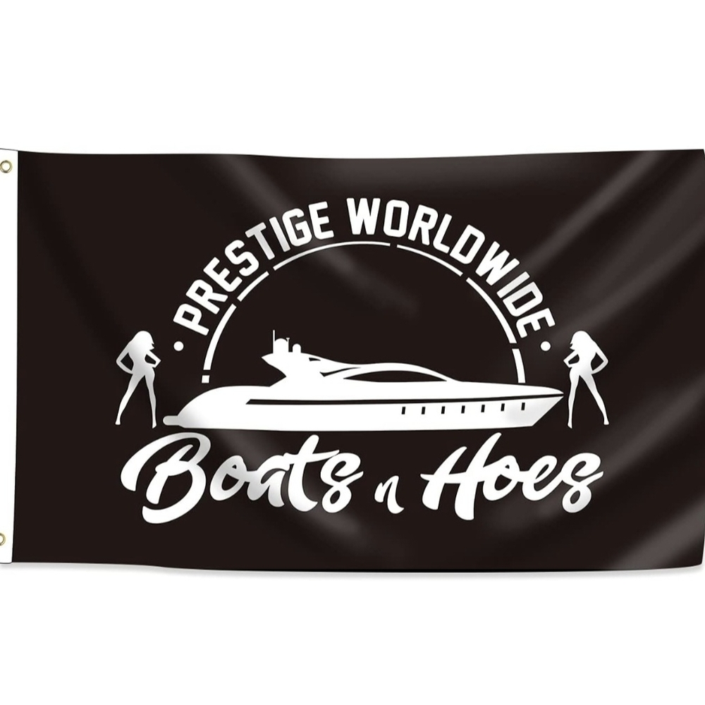 Step Bothers Black and White Prestige Worldwide Flag Boats N Hoes 3x5' Tapestry